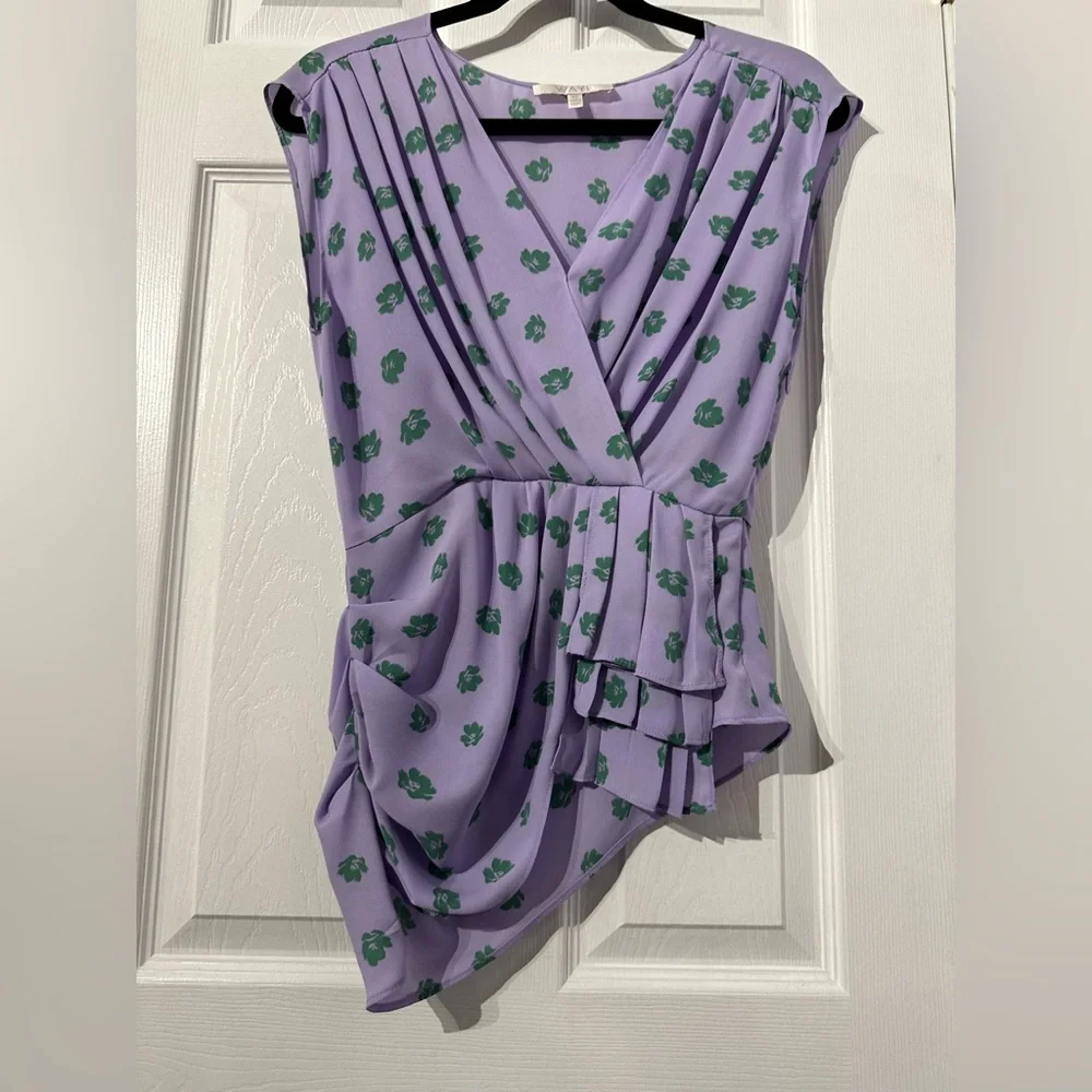 WAYF Purple Asymmetrical Wrap Blouse Cap Sleeve (XS) - Picture 4 of 16